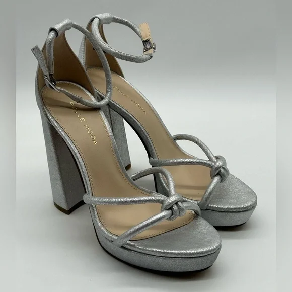 Pelle Moda Silver Metallic Suede Platform Heeled Sandals Size 6.5 New With Box - Picture 4 of 13